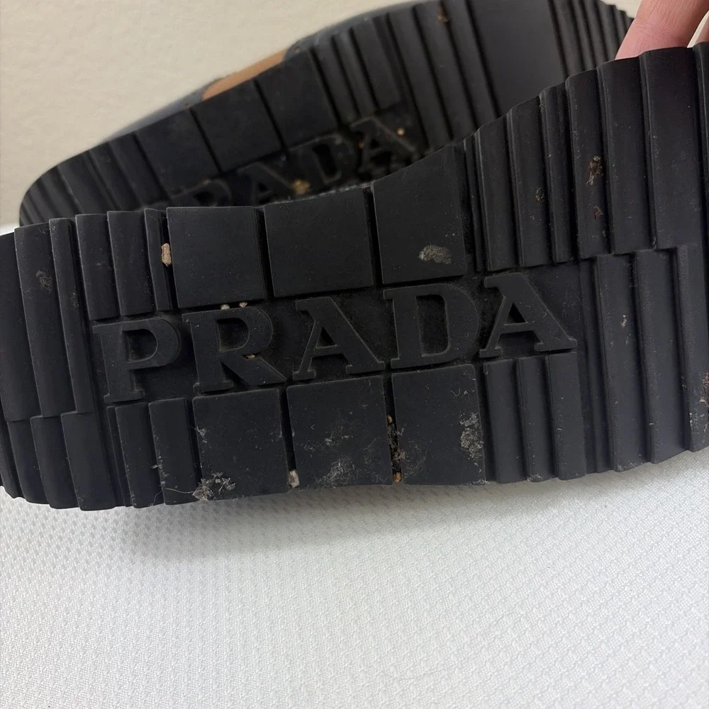 Prada Vit Montana derby calf leather platform sports Wing-Tip Brown Navy US 7.5